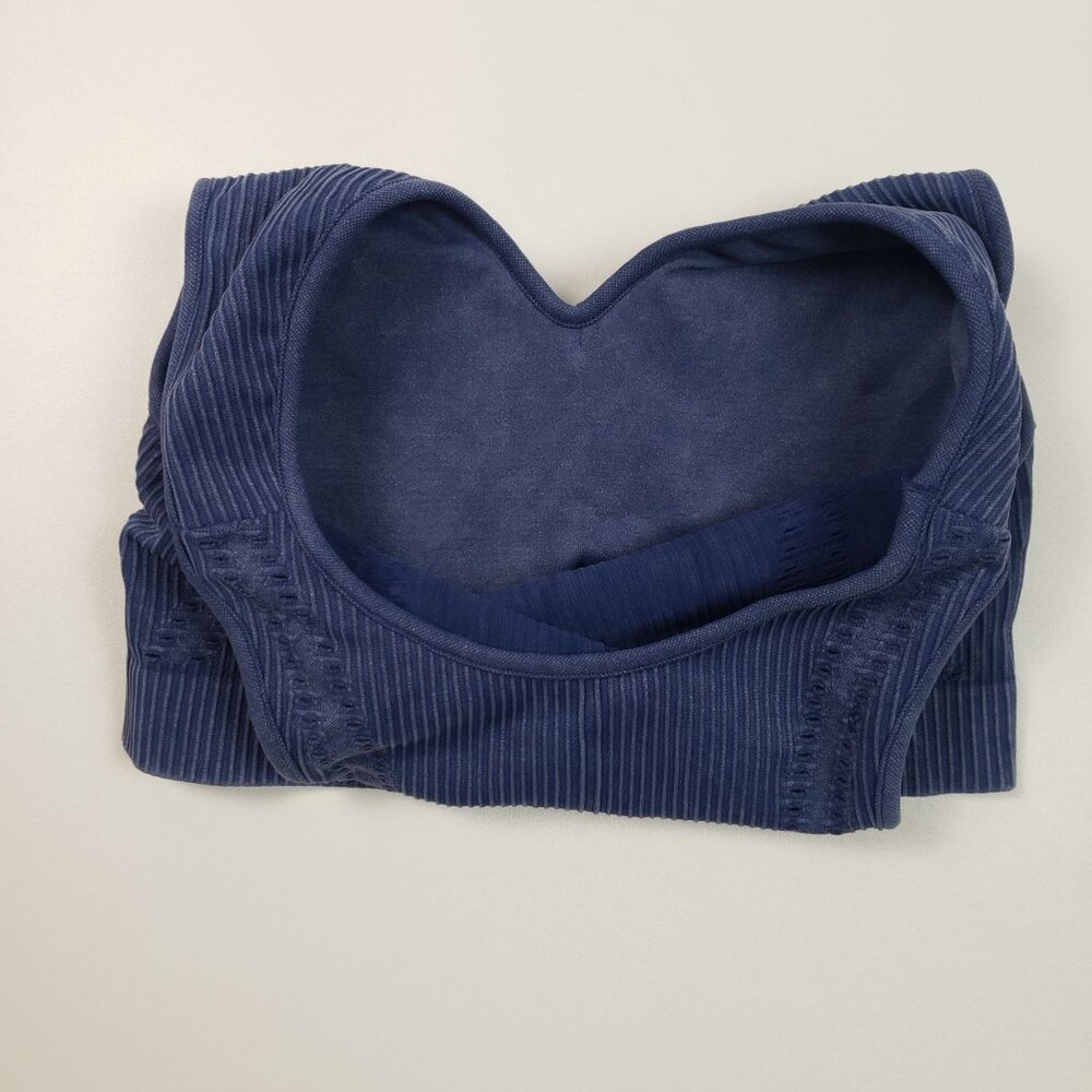 Spiritual Gangster Seamless Ribbed V-Neck Crop Bralette Womens M/L Deep Sea Blue - Picture 13 of 16